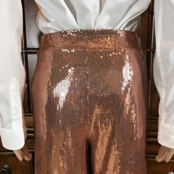 Culpos x INC Nude Pink Stretch Sequin High Waist Wide Leg Pant - Picture 7 of 9